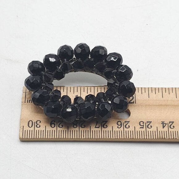 Handmade Black Glass Bead Wreath Brooch Pin Silver Tone - Picture 4 of 4